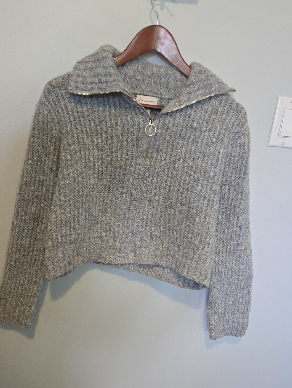 if it were me Heather Gray Half-Zip Cropped Turtleneck Sweater